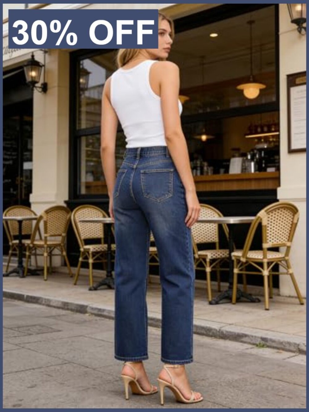 Mid Rise Straight Leg Jeans Stretchy with Pockets Casual Denim - Picture 5 of 6